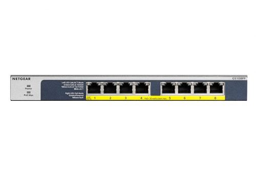 Netgear 8-Port Gigabit Ethernet High-power PoE+ Unmanaged Switch with FlexPoE (123W) (GS108PP) - Front