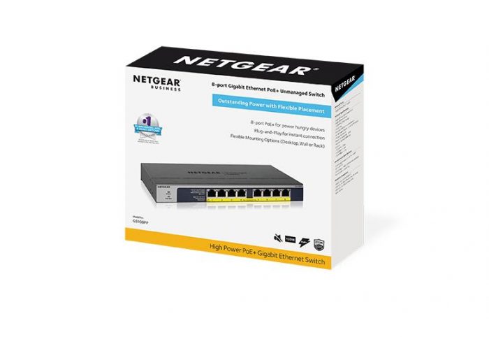 Netgear 8-Port Gigabit Ethernet High-power PoE+ Unmanaged Switch with FlexPoE (123W) (GS108PP) - Box